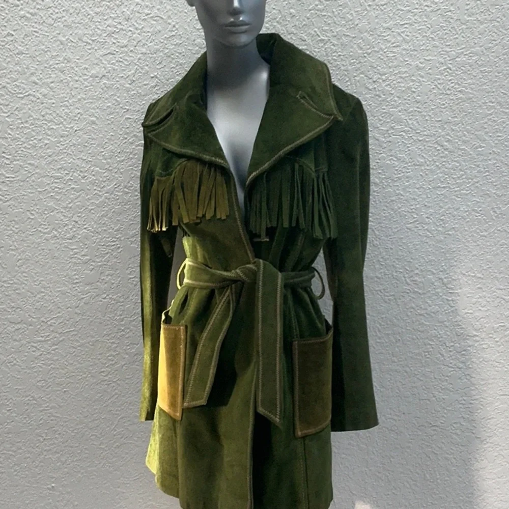Vintage green suede fringed jacket - Picture 2 of 6